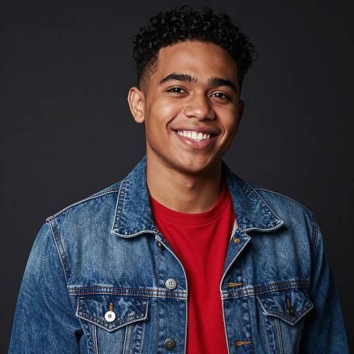 Smiling Young Man in Denim Jacket