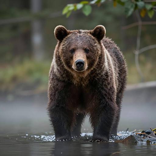 Realistic Bear in Foggy Forest Scene