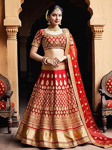 Elegant Red and Gold Silk Lehenga