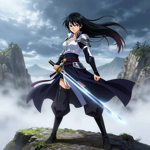 Fierce Anime Sword Woman on Cliff
