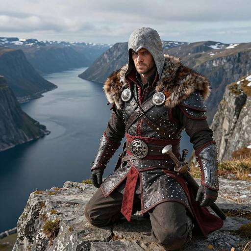 Battle-Hardened Jarl Assassin Cosplay on Cliff