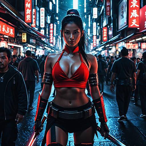 Futuristic Samurai Warrior in Cyberpunk Market