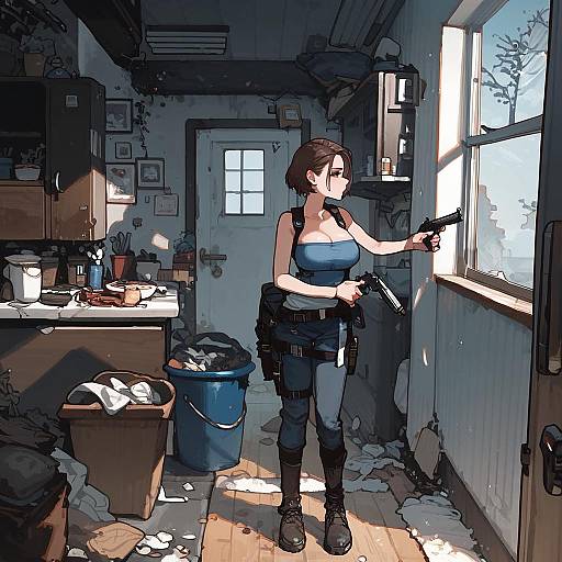 Anime Character Jill Valentine in Dark Kitchen