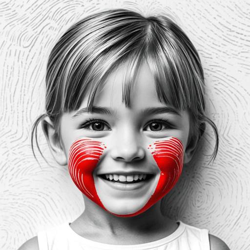 Joyful Child Face with Red Fingerprint Paint