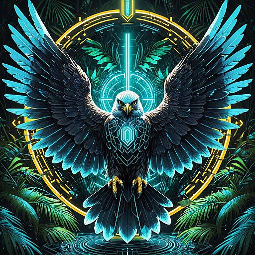 Angelic Cybernetic Falcon with Neon Wings