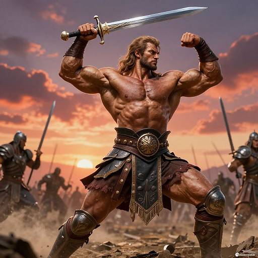 Heroic Warrior Muscular Pose