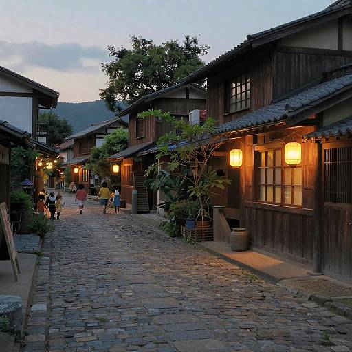 Ghibli-Style Village Street at Dusk
