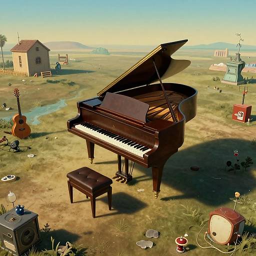 Surreal Dreamscape with Floating Piano