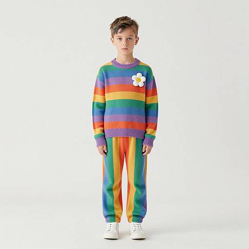 Vibrant Rainbow Outfit in Soft Lighting