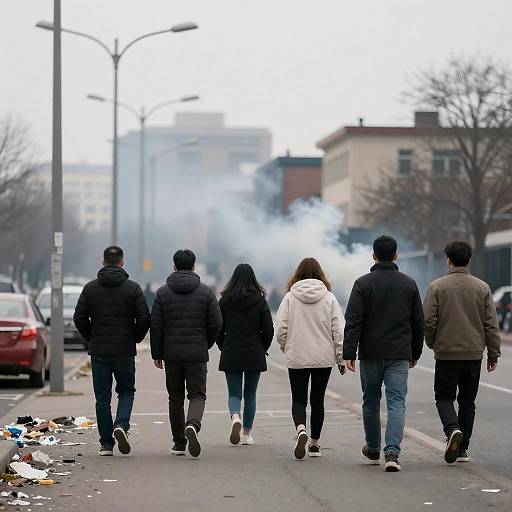 Urban Street Scene with People and Debris