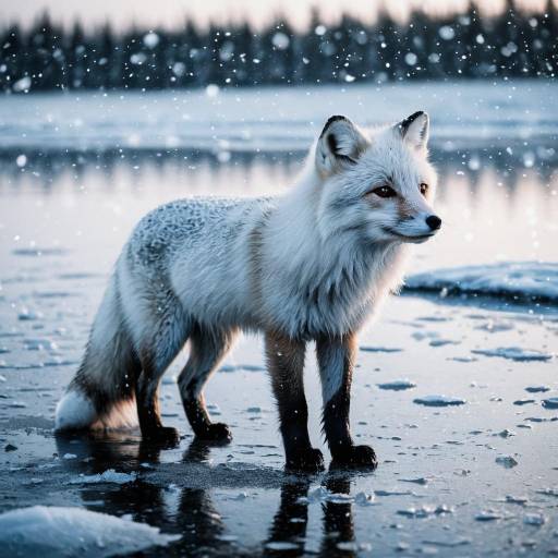 Arctic Fox on Frozen Lake at Dawn Arctic Fox on Frozen Lake at Dawn