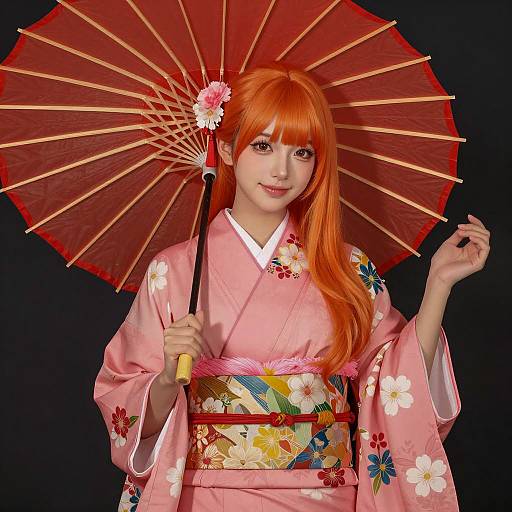 Vibrant Young Woman in Kimono Illustration