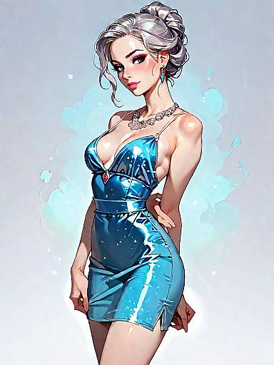 Stylish Woman in Shiny Blue Dress