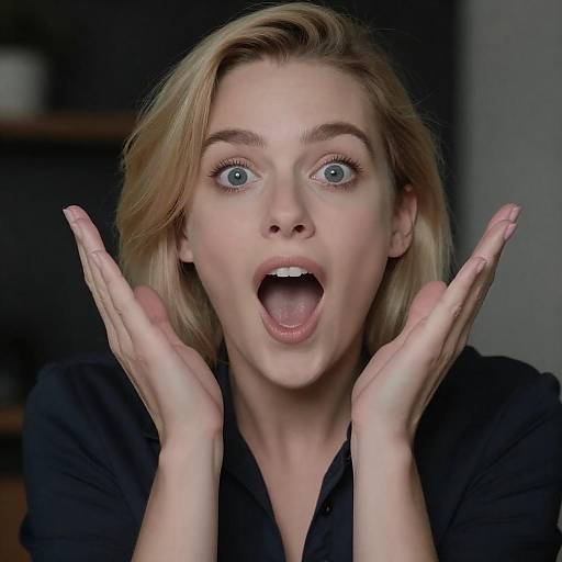 Surprised Blonde Woman in Dark Jacket
