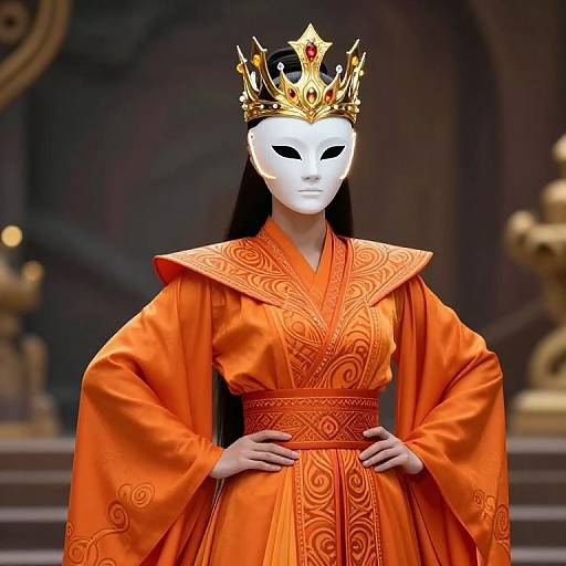 Regal Figure in Vibrant Orange Attire