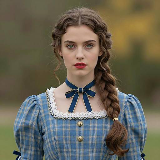 Victorian Woman in Blue Plaid Dress