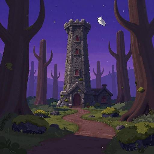 Twilight Petrified Forest with Tower