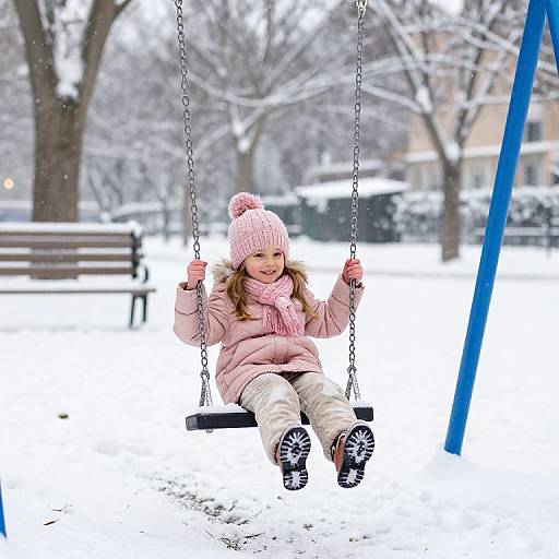 Little Girl on Winter Swing