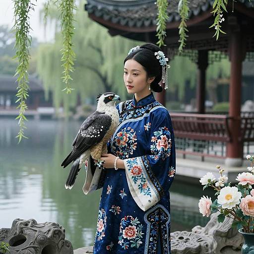 Qing Dynasty Noblewoman with Raptor
