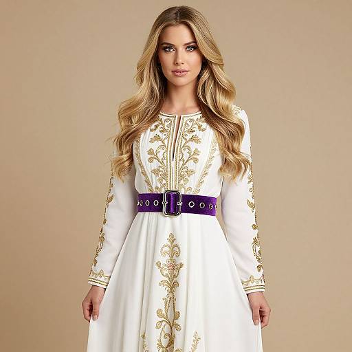 Blonde Woman in Embroidered Dress