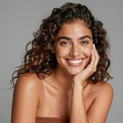 Smiling Young Woman Portrait on Gray