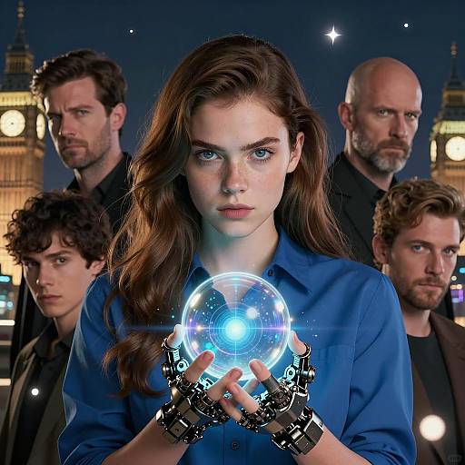 Futuristic Cityscape: Women and Men Dynamics