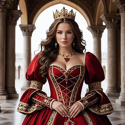 Woman in Red Queen of Hearts Costume