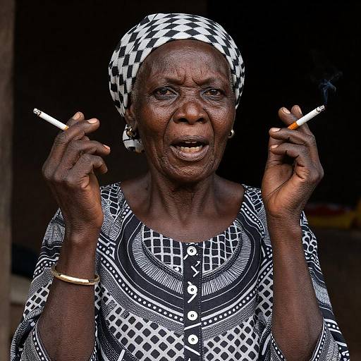 Portrait of Older African Woman Smoking