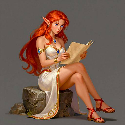 Focused Elf Woman in Elegant Setting