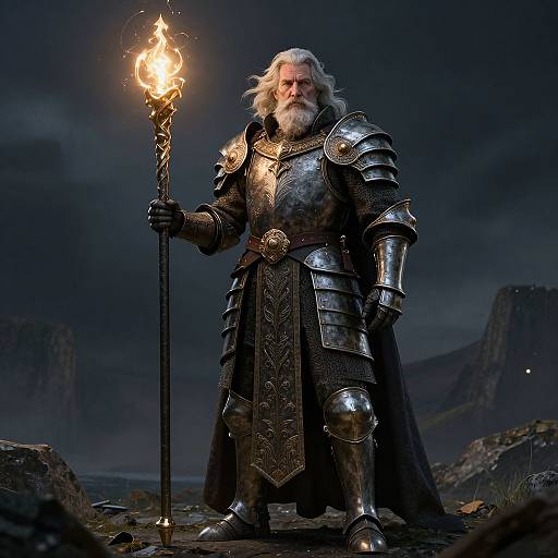 Majestic Elder Warrior with Glowing Staff
