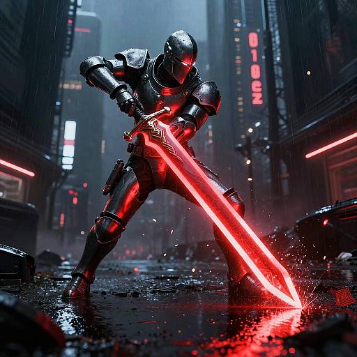 Futuristic Knight's Neon Sword Battle