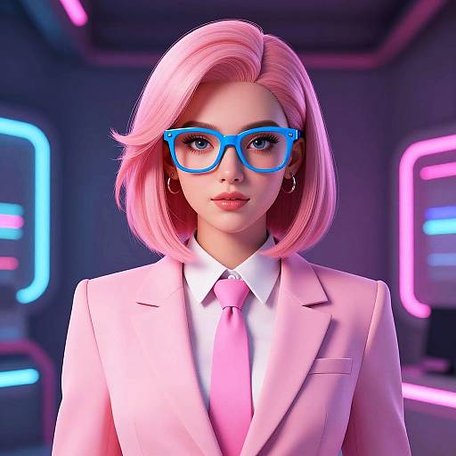 Confident Woman in Cyberpunk Style