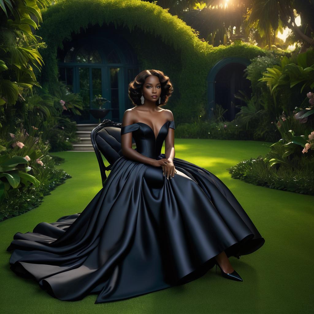 Elegant Dark-Skinned Woman in Garden