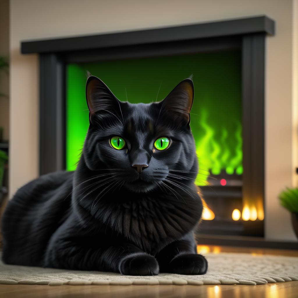 Cozy Living Room with a Sleek Black Cat