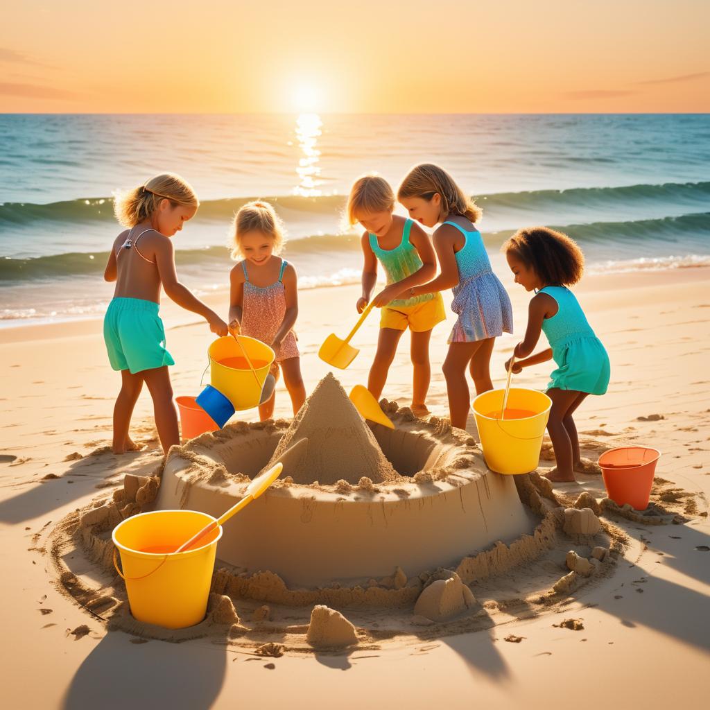 Joyful Children Building a Sandcastle