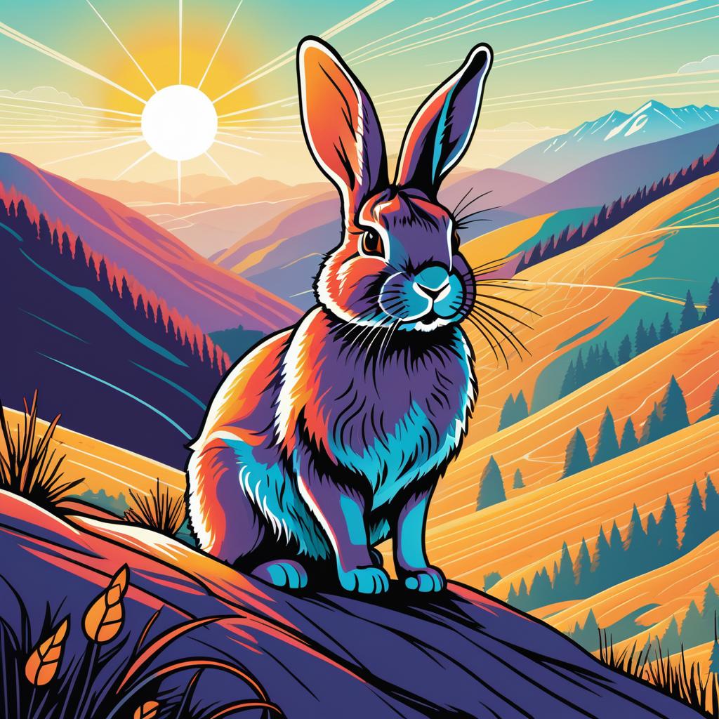 Adventurous Rabbit in Vibrant Line Art