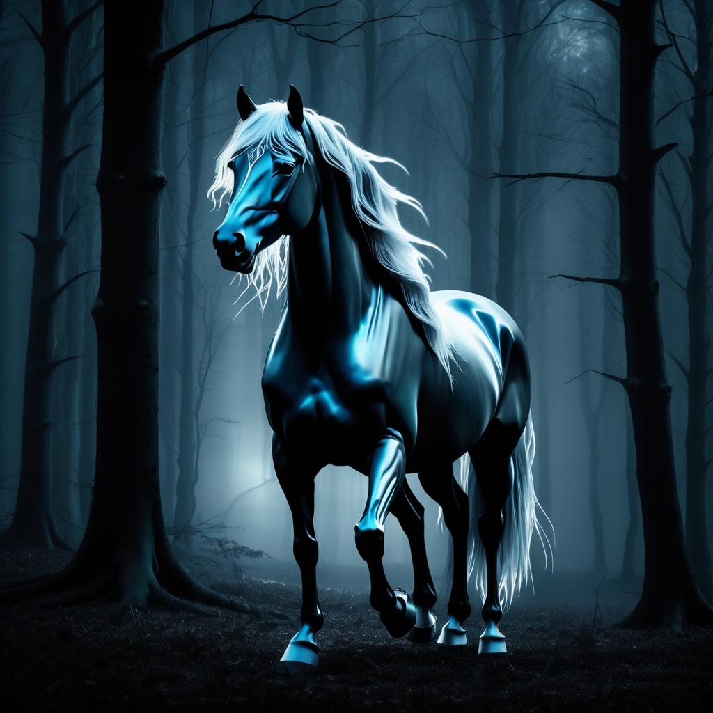 Eerie Gothic Horse in Dark Forest