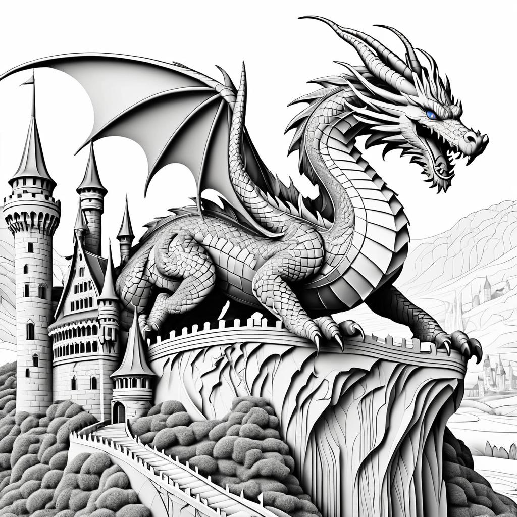 Majestic Dragon Coloring Page Illustration