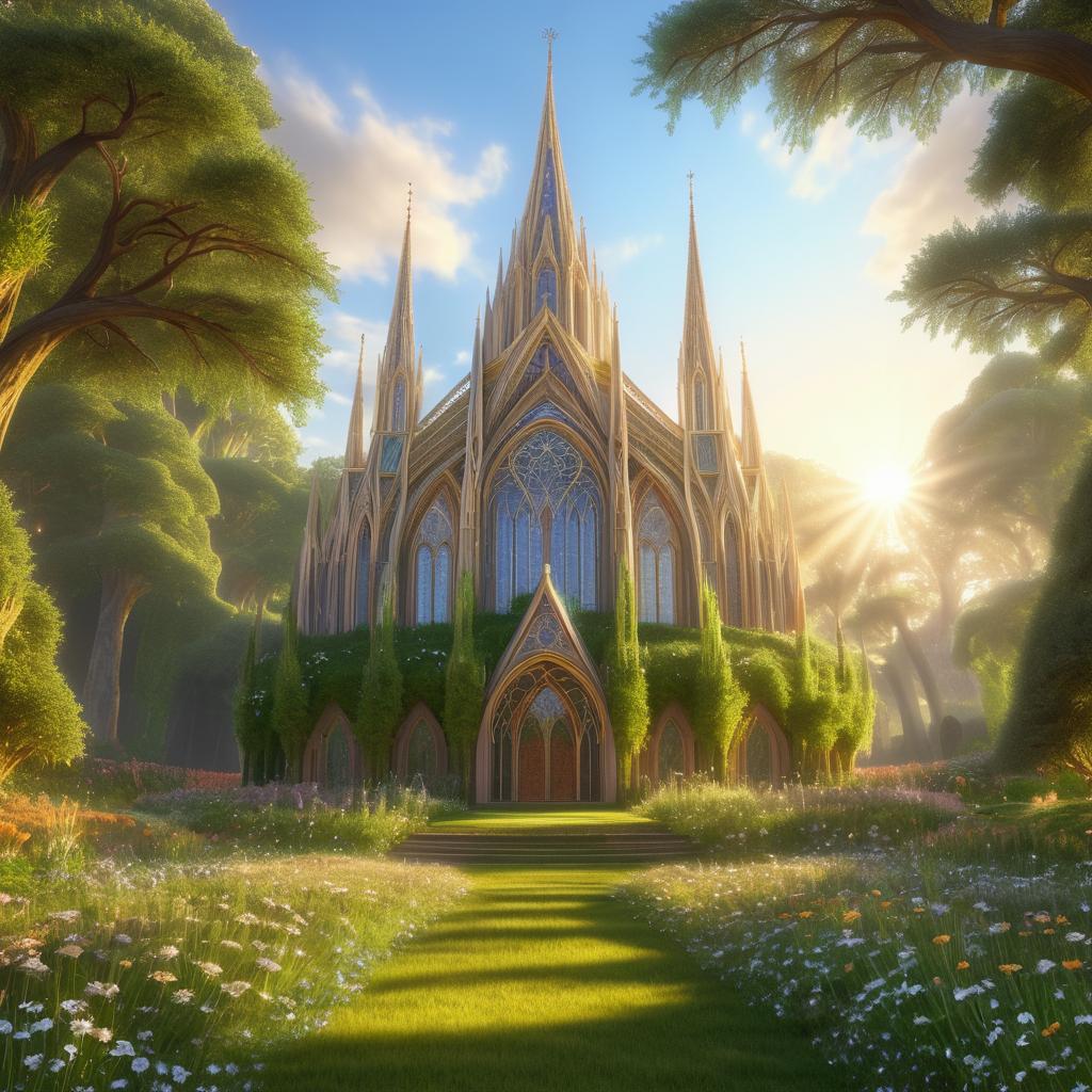 Whimsical Elven Cathedral in a Meadow