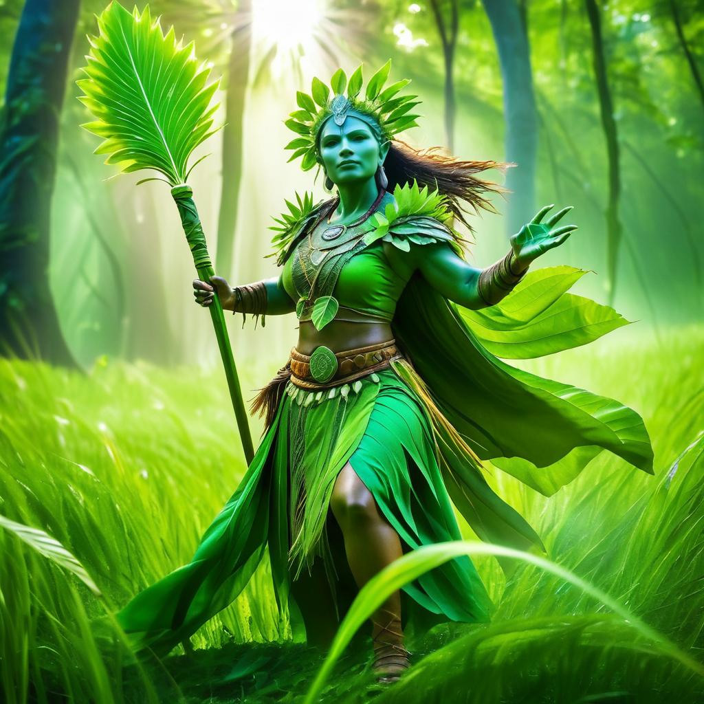 Vibrant Orc Shaman in Lush Meadow