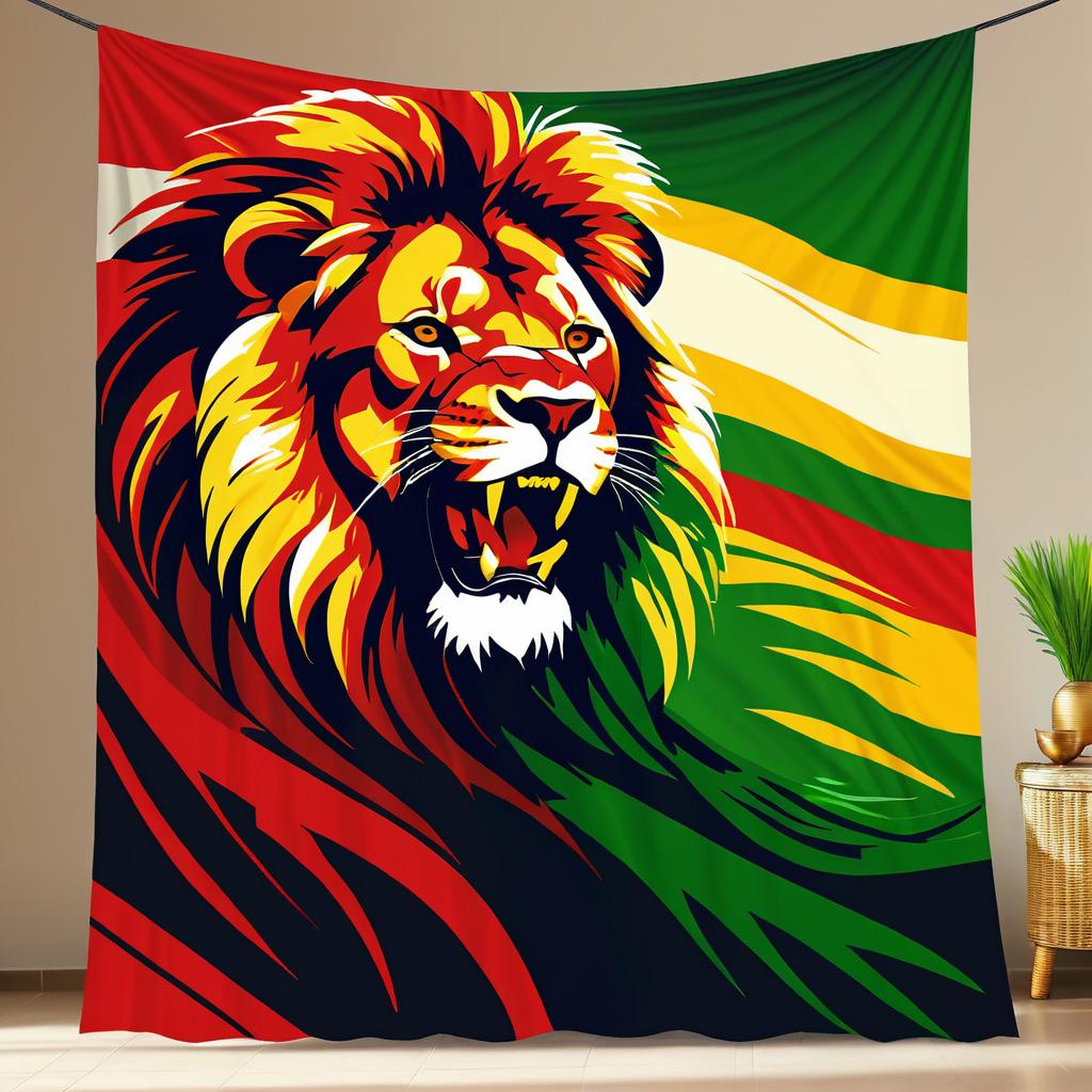 Majestic Lion Emerging from African Flag