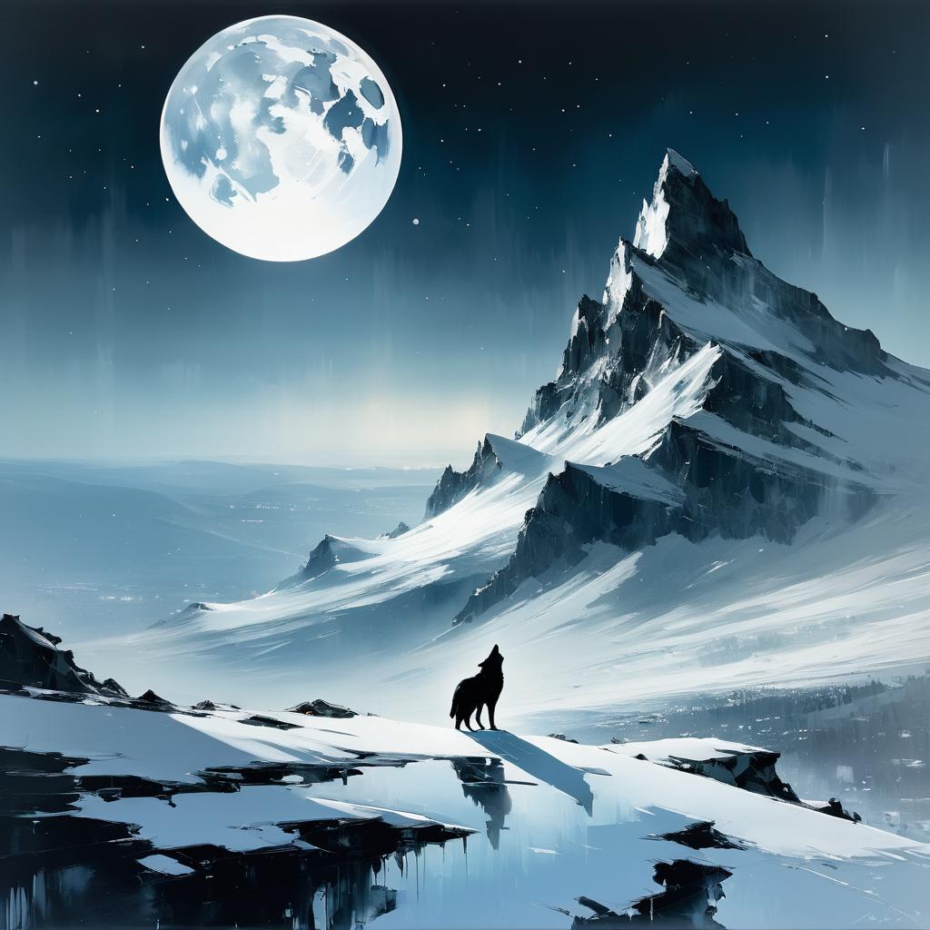 Lone Wolf Howling at Moon Artwork