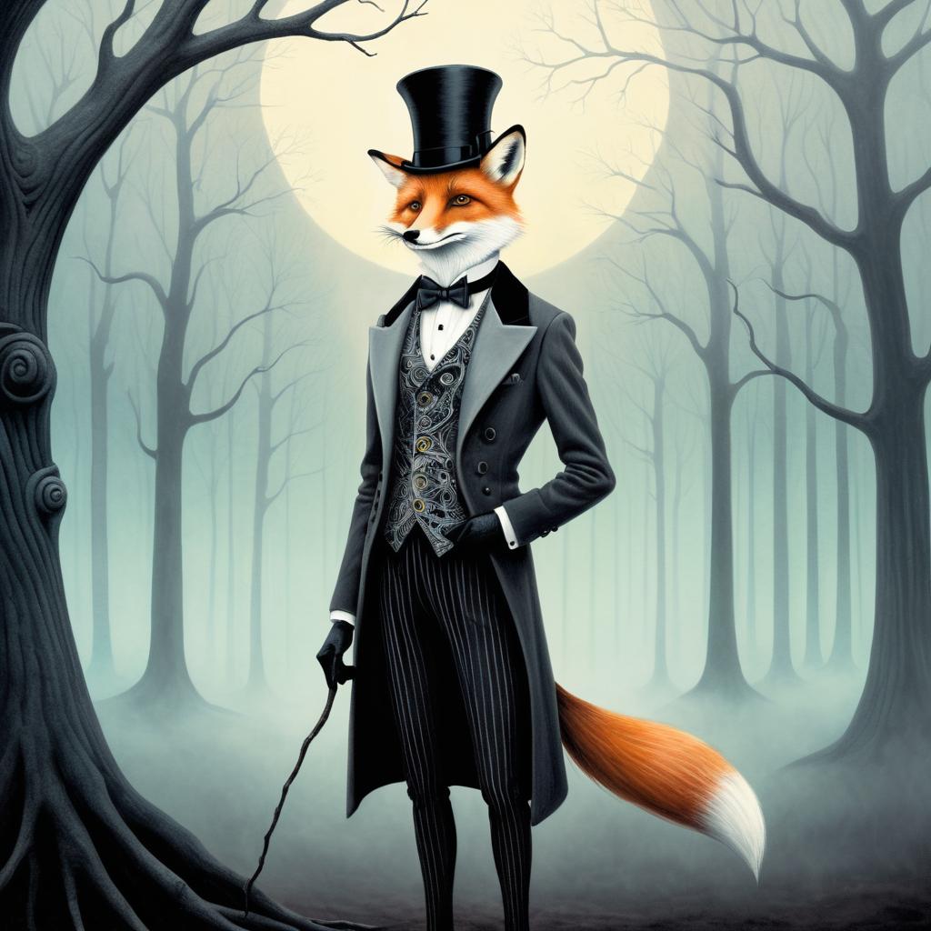 Dapper Fox in a Burtonesque Forest