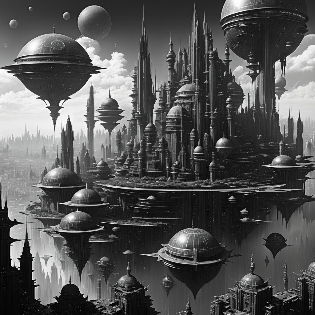 Majestic Cyberpunk Floating City in Sky