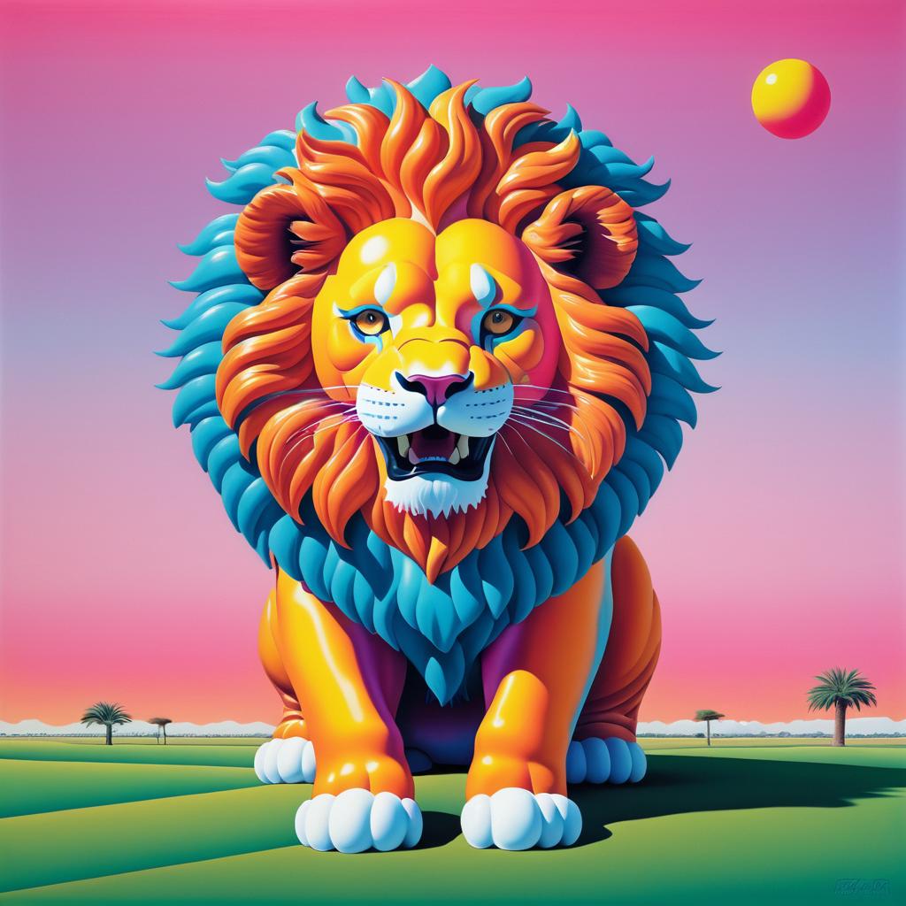 Retro 80s Pop Surrealism Lion Art