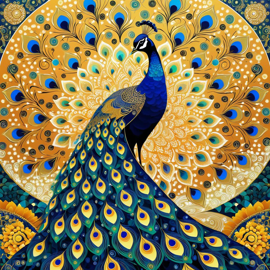 Mandala Peacock Art on Floral Background