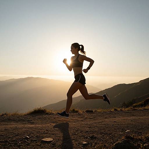 Woman Running at Mountain Sunset