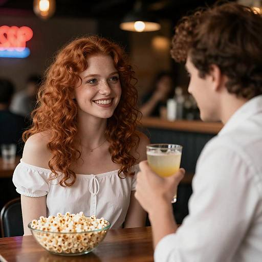 Casual Bar Scene with Smiling Couple