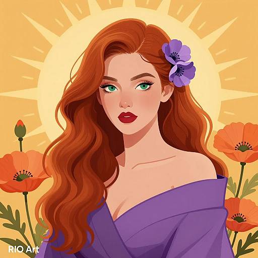 Elegant Woman with Red Hair Illustration