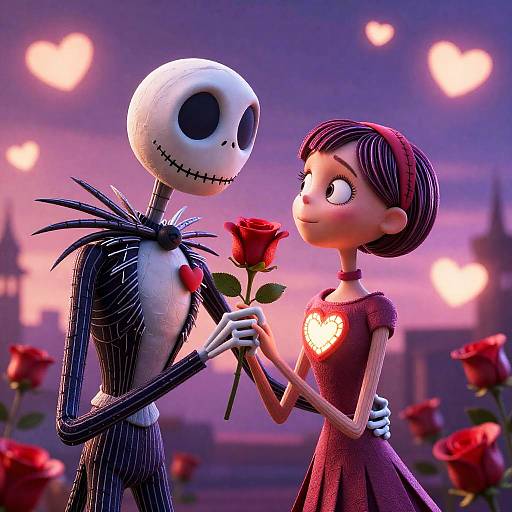 Jack Skellington and Sally Valentine Embrace